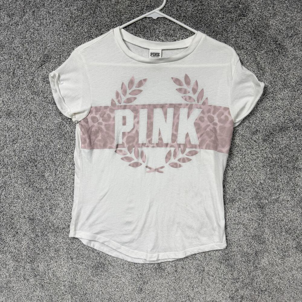 Pink Victorias Secret T-Shirt Womens XS White Leopard Print Soft Girl Coquette